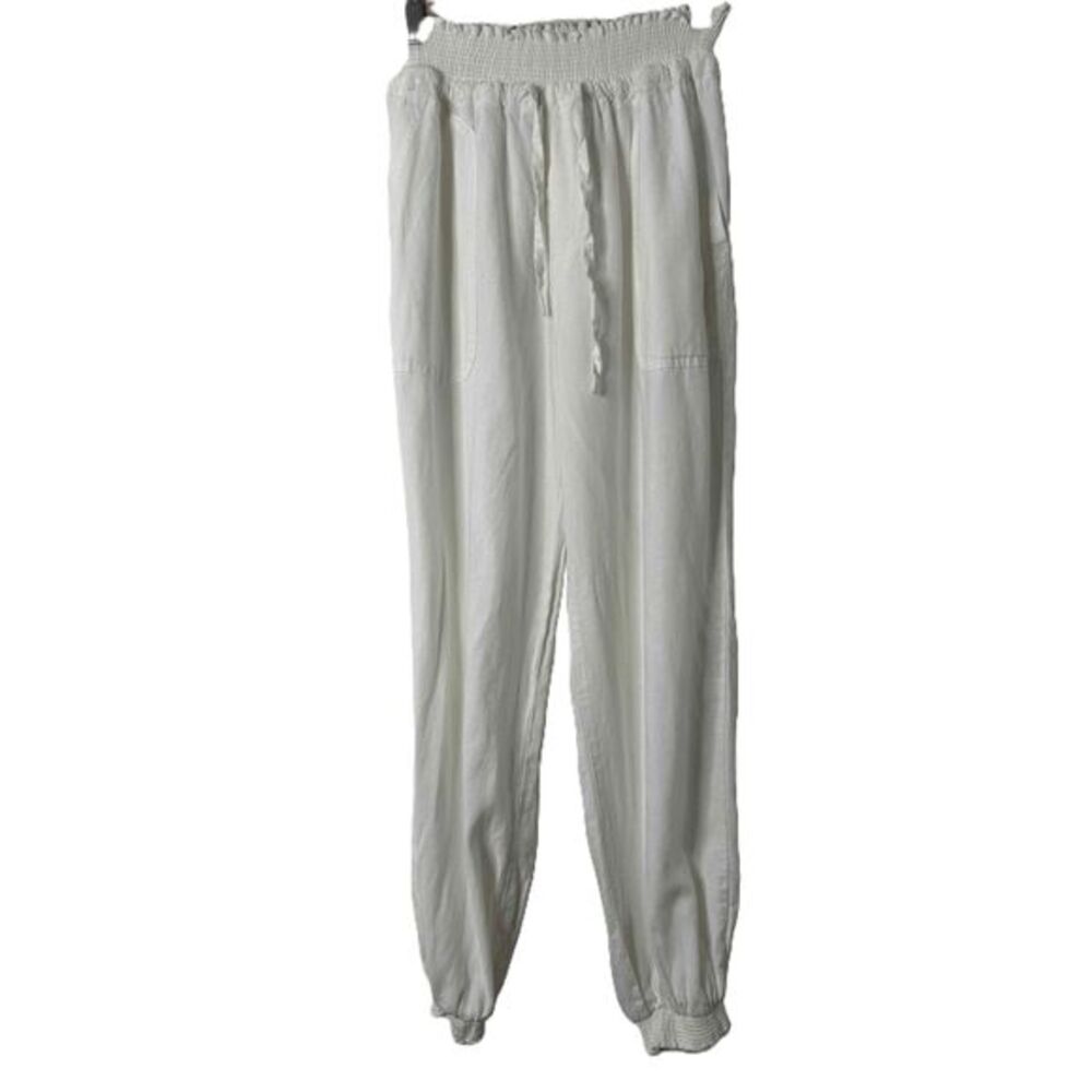 2Bella Linen Womens Size Medium White Jogger Elastic Drawstring Waist and Ankle